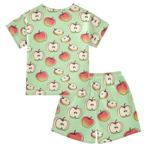 Apple Green Cartoon Cute Pattern Summer Cute Pajama Sets, Short Sets for Daily Wears and Sleep Wears2