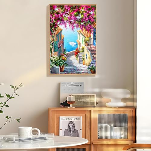 Image of HASTHIP Paint by Numbers Art Kit Mediterranean Dreamscape Acrylic Oil | Painting Kit Canvas Oil Painting Art Wall Decor Home Gift DIY Oil Paint Craft Kit with Tools, Pigments, No Frame, 16x20