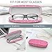 FINTIE Hard Shell Eyeglasses Case, Portable Protective Glasses Cover Eyeglass Holder Box with Cleaning Cloth for Men Women (Glittering Pink)