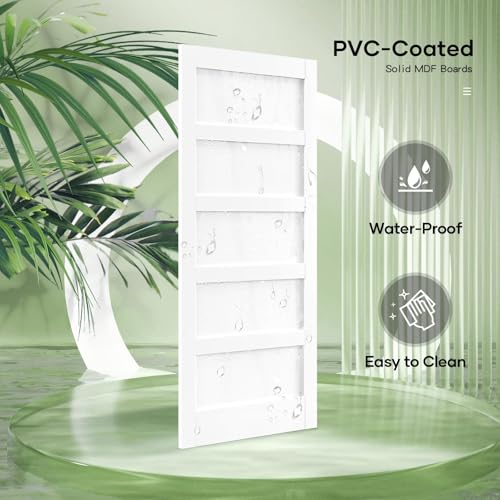 Image of Fredbeck 36x96 inch White Barn Door with 6.6FT MDF Sliding Door Hardware Kit Included & Handle,Solid PVC Surface,DIY Assembly,5-Panel