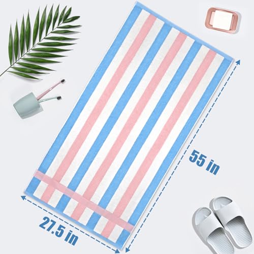 Image of Cotton Bath Towels Set of 2, Highly Absorbent Colorful Striped Towels | for Bathroom, Hotel, Spa, Beach, Large 55 x 27.5 Inches (Peach-Pink & Teal)