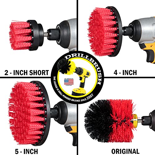 Drillbrush ORIG-RB-STIFF-2-4-5IN-RED-SHORT Stiff Bristle 4 Piece Drill Brush Nylon Cordless Drill Powered Spinning Brush Heavy Duty Scrubbing thumb #6