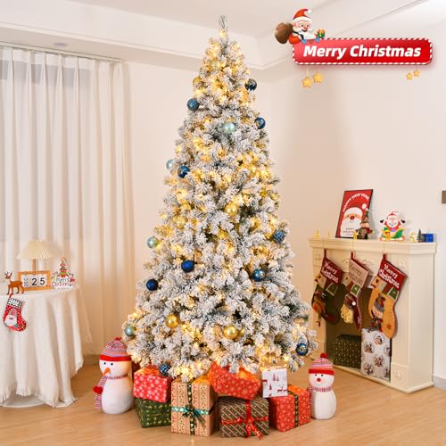 Outopee 8ft Snow Flocked Artificial Christmas Tree with 200LED Lights, Remote Control, 8 Lighting Modes, 1200 Branch Tips PVC Xmas Tree Indoor Christmas Holiday Decoration for Home, Office, Shop - Image 5