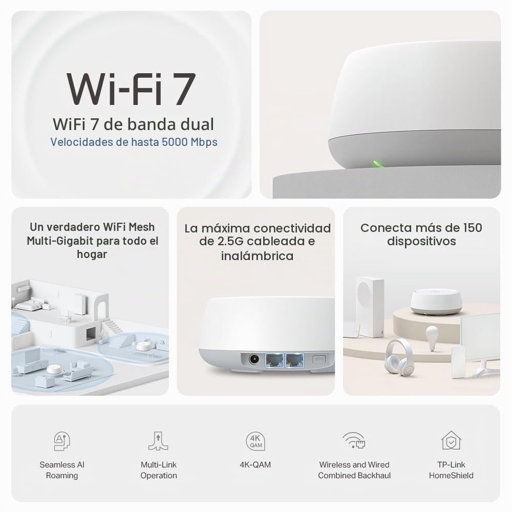 TP-Link Deco BE25 BE3600 Dual-Band WiFi 7 Mesh System with 2.5Gbps Ports, MLO, Wide Coverage, Smart Roaming and HomeShield Security, Ideal for Homes with Many Devices