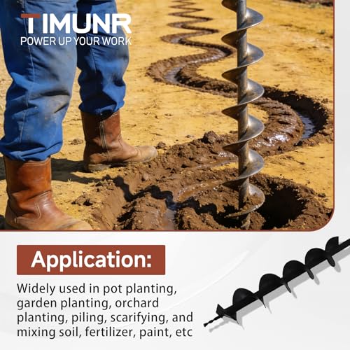 Timunr 4 Inch Earth Auger Drill Bits for Planting, 4 x 31.5 Gasoline Engine Auger Post Hole Digger Drill Bits, Bulb Planter Tool with 3/4 Shaft by Timunr - Image 6