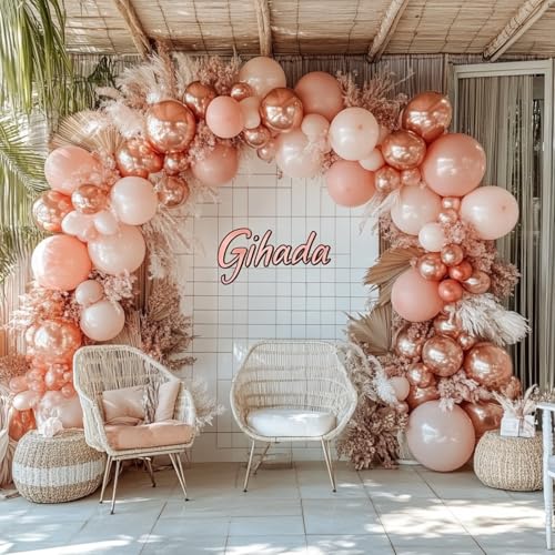 Image of PartyWoo Nude and Gold Balloon Arch Kit 140pcs Different Sizes of 18 12 10 5 Inch Metallic Gold White Pink Rose Gold Confetti Balloons for Wedding Engagement Princess Girl Birthday Party Decorations