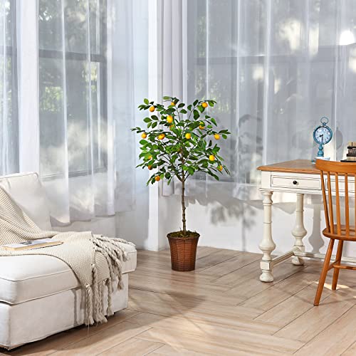 Kazeila Artificial Lemon Tree, 4 Feet Fake Lemon Plant, Pre Potted Faux Lemon Tree, Plastic Lemon Fruit Tree For Home Decor Living Room Office #TOP1