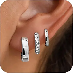 Small Hoop Earrings for Women - Dainty Silver Earrings Trendy 925 Sterling Silver Plated Hypoallergenic Huggie Twisted Hoops Earring Set for Women No Tarnish Jewelry Gift