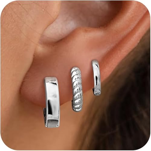 Small Hoop Earrings for Women - Dainty Silver Earrings Trendy 925 Sterling Silver Plated Hypoallergenic Huggie Twisted Hoops Earring Set for Women No Tarnish Jewelry Gift