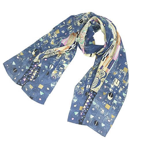 Preisvergleich Produktbild 100% Seide Damen langen Schal Luxuriöse Charmeuse Seidenschal Kunstsammlung mit Handrollkante, 157 X 40 CM (Fregio Stoclet)