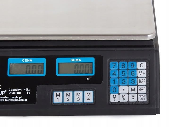 Girox - Elektronische Ladenwaage 40 kg - Preisrechner Waage LCD doppelte Anzeige für Kunde und Bediener - Akku und 230V Netzbetrieb - Tara Speicher 7 PLU - 33 x 23 cm Wiegefläche