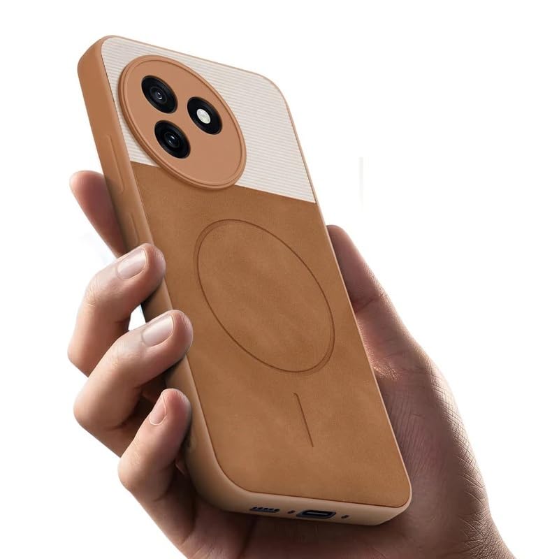 Image of Bintage Dual-Leather Mac Safe Design Phone Case| Soft Touch Finish | Full Camera Protectection Back Cover Compatible for Vivo V2443 / Vivo Y39 5G - White & Nut Brown