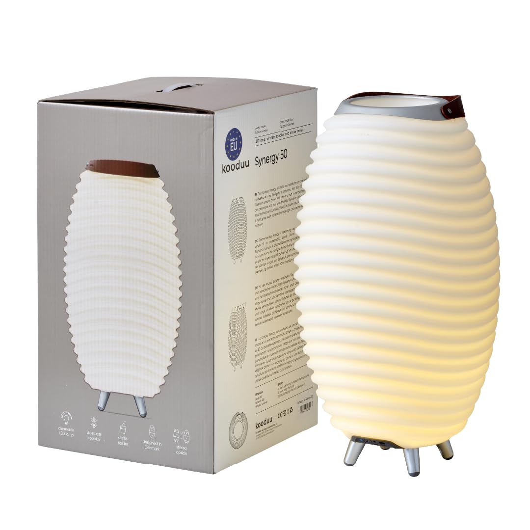 Kooduu Synergy 50 - Bluetooth Lautsprecher mit Lampe - Weinkühler-Funktion | 2L Kühlfach - Dimmer mit 4 Stufen - Bis zu 10 Stunden Akkubetrieb - 10W Vollbereich-Sound - TWS-Kopplung - USB-C - 2700K