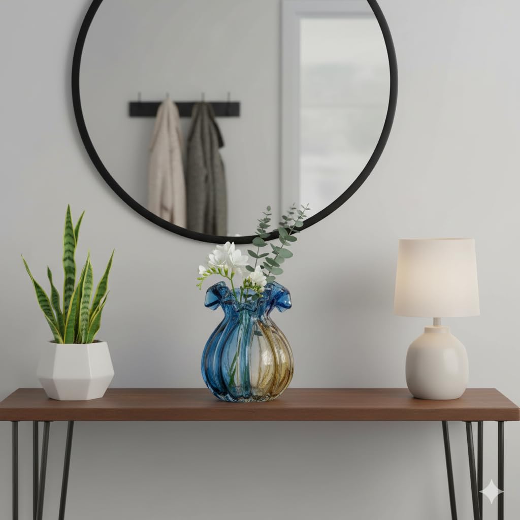 Jarrón de vidrio soplado, boca ancha, arte de cristal moderno, decoración para sala de estar, cocina, bodas, mesa de comedor, mesa central de oficina, flores