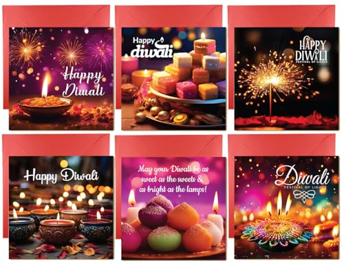 Papa Prints® Diwali Cards Multi Pack - Family Pack of 6 Happy Diwali Cards (145 x 150 mm)