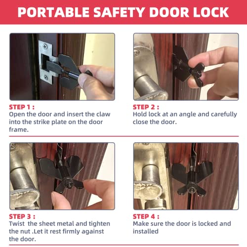 1 PCS Portable Door Lock,Door Lock,Home Security Door Locker Travel Lockdown Locks for Additional Safety and Privacy Protion,Door Lock Security Devices,for Home Hotel School Apartment - Image 5