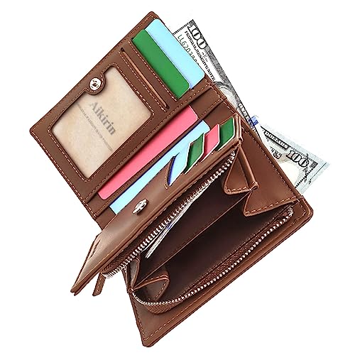 RFID Men Leather Wallets Personalized Patterns Vertical Section Large Capacity Zipper Coin Purse Cards Holder (coffee-queen)4
