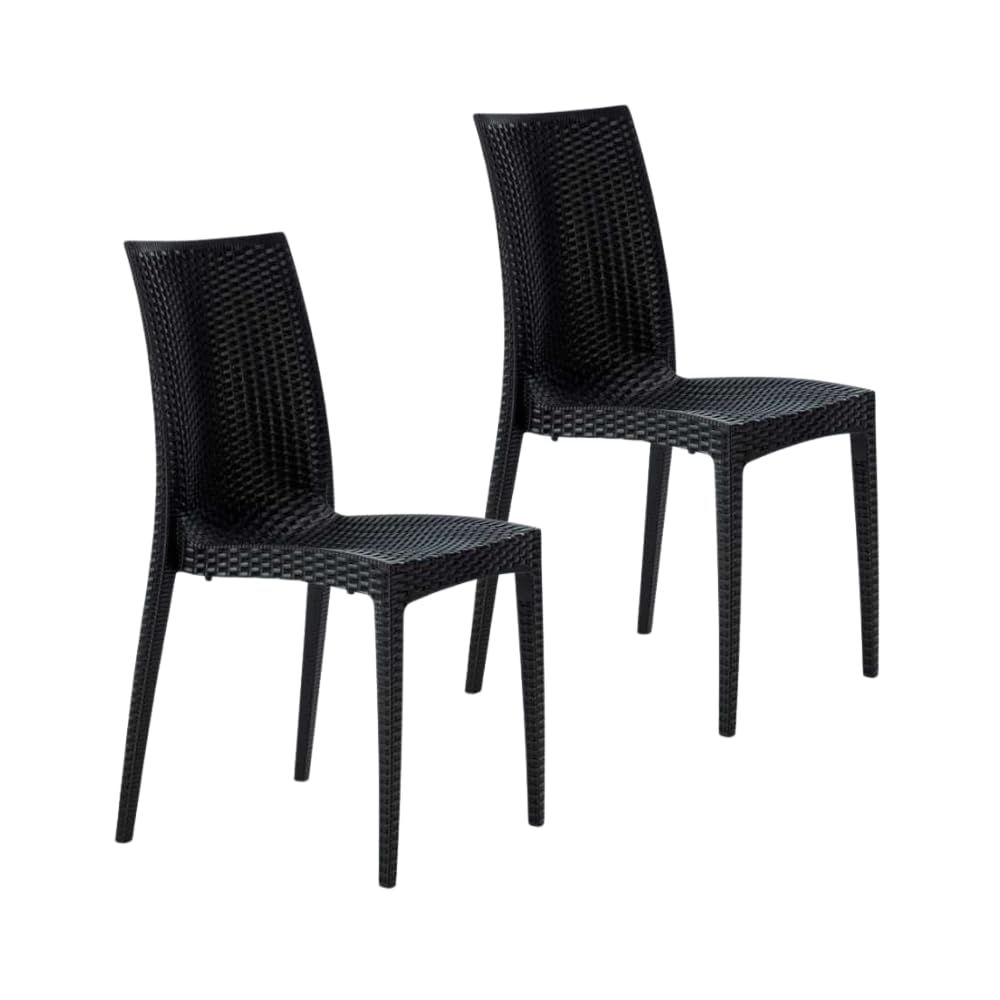 PALUPLUS Set 2 Sedie da Giardino effetto Rattan in Polipropilene colore ANTRACITE, misura 39x46x81 cm, Sedia Impilabile Senza Braccioli per Esterno ed Interno, Made in Italy -MAD603F-9