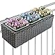 BAKAJI Blumenkasten in Rattan-Optik mit Haken und Ringen für Balkon, Balkonblumentopf und Tisch für Außen und Innen, Ständer mit 3 Fächern UV-beständig, 49 x 19 x 15 cm
