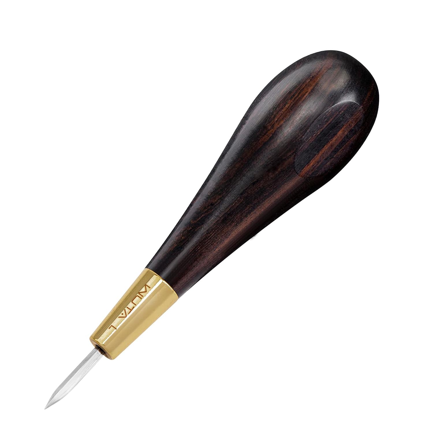 WUTA Leather Stitching Awl, Wood Handle Diamond Shape Blackwood & Brass Craft Tool, Handmade Sewing Tools DIY Leather Crafts with Storage Box（L）