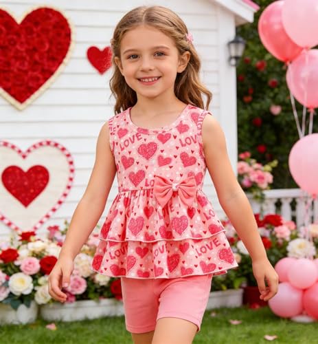 Image of Girls 2 Piece Outfit Summer Short Set Sleeveless Bow Knot Tank Top and Shorts Cute Clothes for Toddler Girls