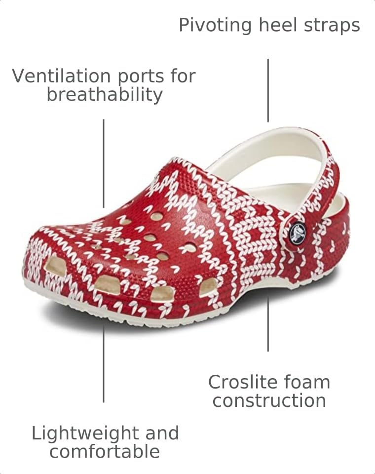 Image of Crocs Unisex-Adult Classic Graphic Clogs, Holiday Sweater Print, 4 Men /6 Women