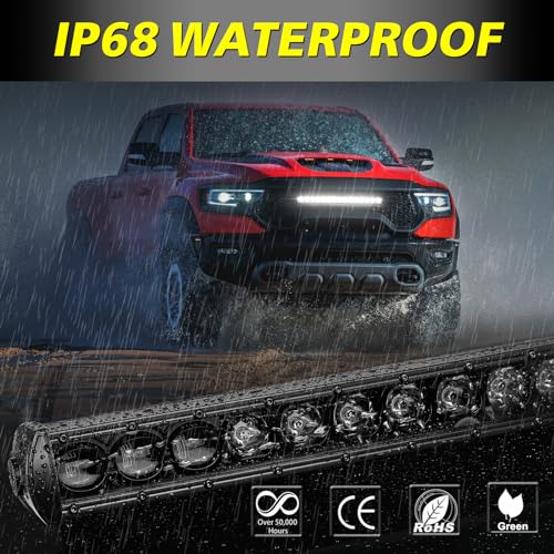 Image of 20 Inch 105W Single Row LED Light Bar w /Wiring Kit & Black Cover