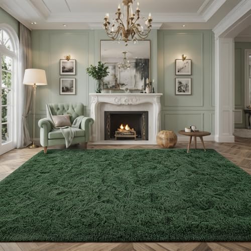 Image of Nuttumico Extra Large Fluffy Area Rugs for Living Room, 8x10 Dark Green Ultra Soft Plush Fuzzy Rug for Bedroom, Anti-Skid Indoor Carpet Nursery Rugs for Kids Room Home Decor, High Pile, Non-Shedding