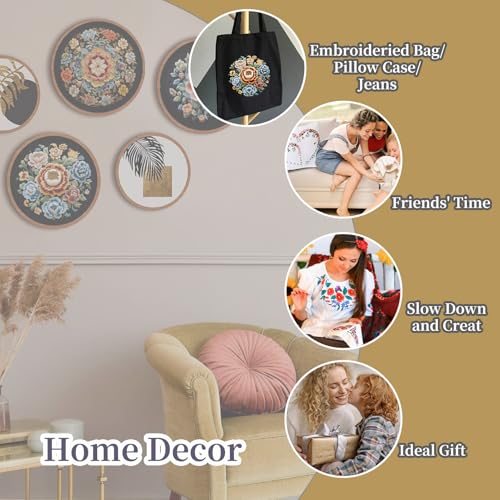 Image of FONNUY Floral Embroidery Kit, Cross Stitch Kits for Beginners, Handmade Crafts with Printed Patterns for Beginner Adults, Easy to Follow Color Thread Needlework, 8'' Hoop (Petals Unfurling)