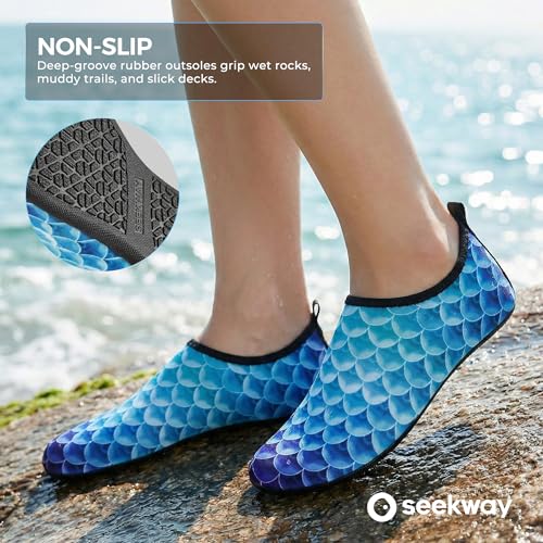 Image of SEEKWAY Water Shoes Women Men Adult Quick-Dry Aqua Socks Barefoot Non Slip for Beach Swim River Pool Lake surf Black SK002(U)