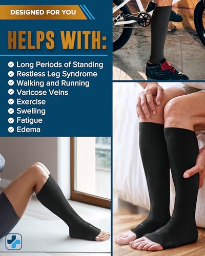 Image of Doctor's Select 3 Pairs Copper Toeless Compression Socks Women & Men - 20-30 mmHg Open Toe Compression Socks Knee High Women