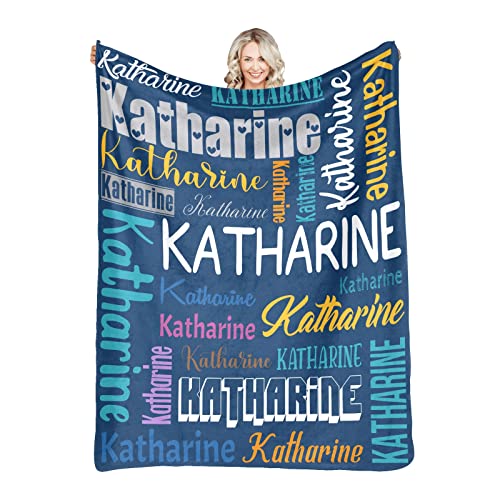 Personalized Blanket for Kids Adults Personalized Name Blanket Custom Blanket with Name Personalized Gifts for Christmas Birthday Valentines Day Mothers Fathers Day (Dark Blue&Colorful, 60"x80")