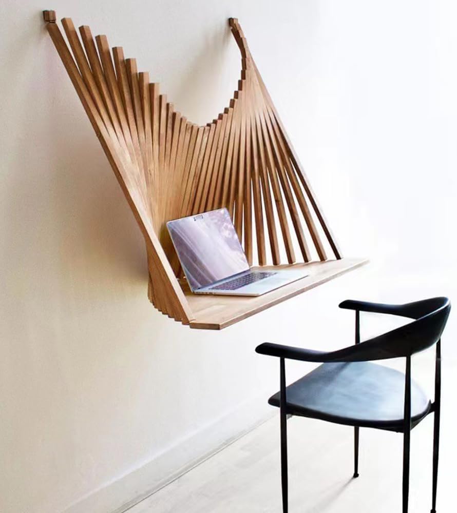 Klapptisch Wandmontage, Schwebender Schreibtisch Braun Holz, Klappbarer Laptop Tisch 61x42cm, Platzsparend für Homeoffice, Schlafzimmer, Küche
