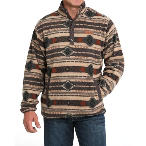 Cinch Mens Brown Aztec Fleece Pull Over Brown L