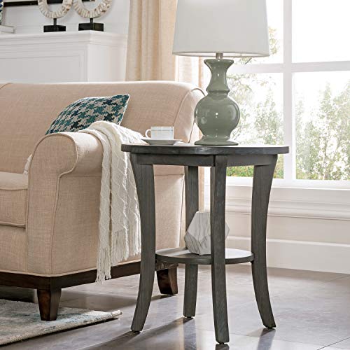 Image of Leick Home 10302-RG Rustic Wire Brushed Driftwood Round Side Table with Shelf, Rustic Gray