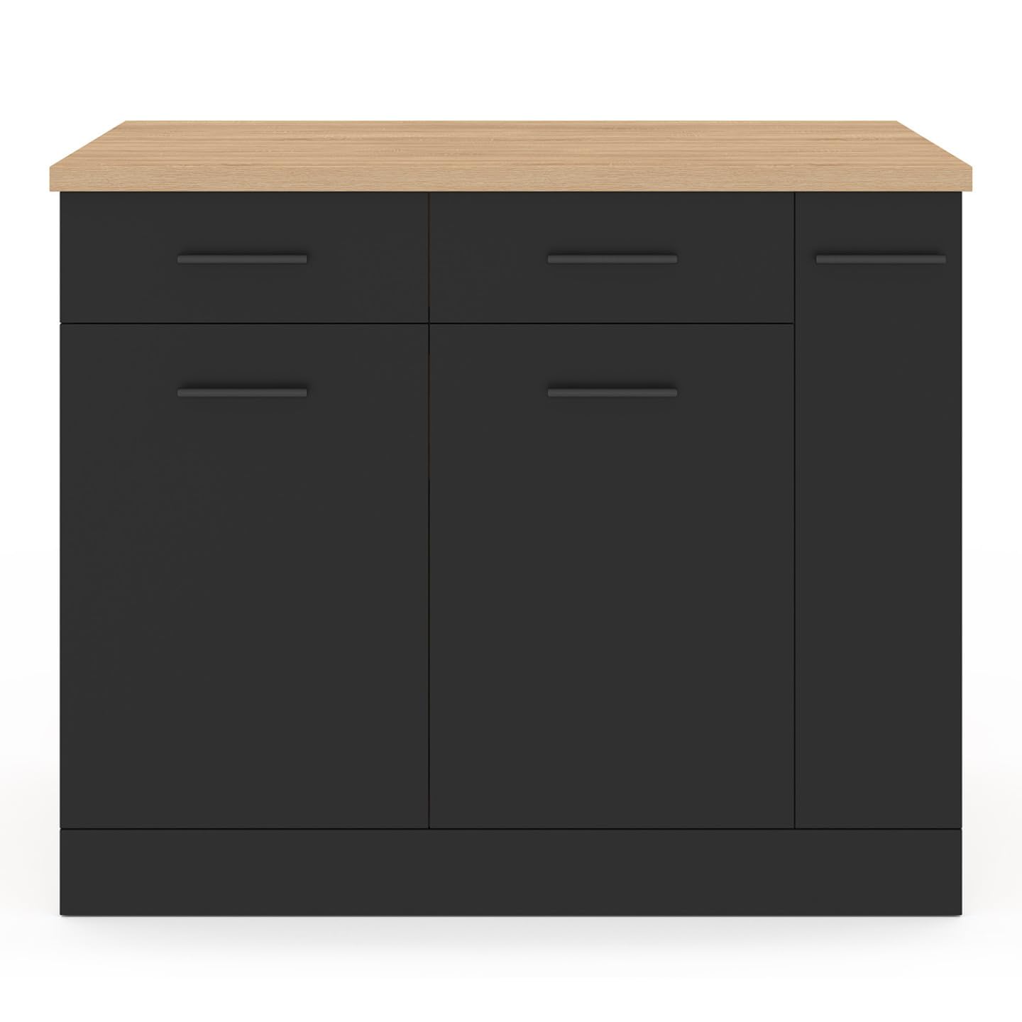 IDMarket - Ilot Central Alto Portes avec rangements, tiroirs, Rangement Coulissant et Plan de Travail façon hêtre et Noir