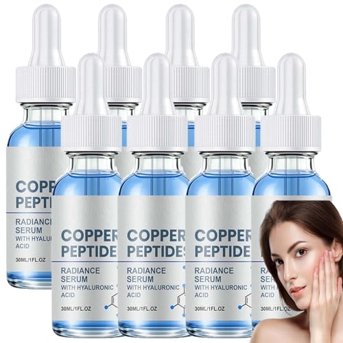 Suero facial péptido cobre, suero péptido cobre cara, sueros estiramiento facial con Ácido hialurónico Sueros faciales anti-aging Estiramiento Hidratante Stretching Objetivos Líneas Arrugas (8pcs)