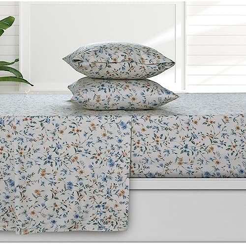 Azores 300 Thread Count Organic Cotton Deep Pocket Bed Sheet Set, Fits up to 19 Inch Mattress - King, Kate/Dark Blue - Thumbnail 4