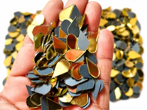 Image of NNJ GROUP 500 Pcs Teadrop Shape Golden Colour Mirror Kit for Lippan Art and Craft Work,Painting, Jewelry Making, Decorative Mirrors 1 Free Fabric Glue