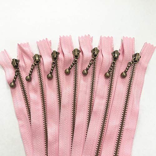 JSDA 8-20 Pulgadas de Cobre Cremallera de Metal 5pcs Rosa (20-50cm) Grano Redondo de Modelado (Size : 20cm)