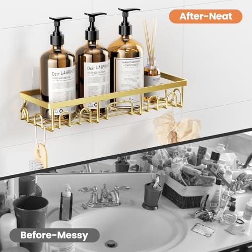 Image of Shower Caddy, 3 Pack Shower Shelves for Inside Bathroom, Rustproof Adhesive Bathroom Organizer with Soap Holder, No Drilling Washroom Organizers and Storage for Bathtub Room /Kitchen /Home, Gold