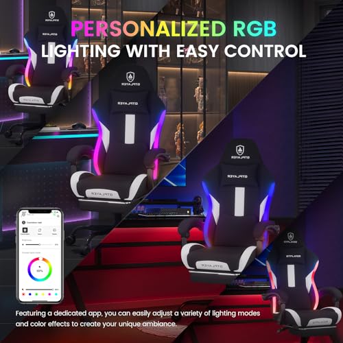 Image of GTPLAYER RGB Gaming Chair with Footrest, LED Lights, Ergonomic Computer Chair with Linkage Armrest, Breathable Fabric for Home Office Desk - Video Game Chairs for Adults, Warm Red