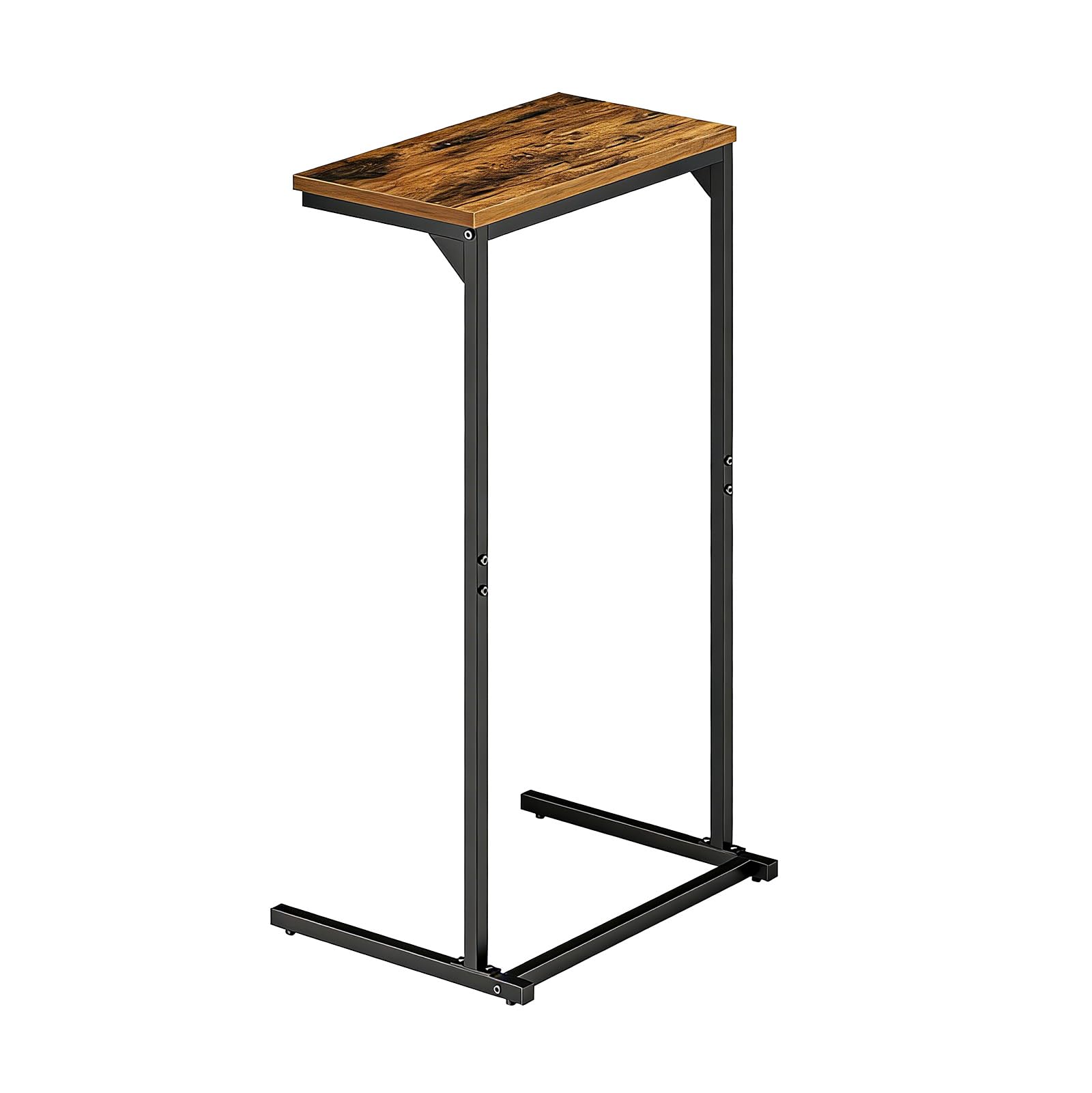 M.J COMFY-LIFE C-Shaped Side Table, Small End Table with Metal Frame for Living Room, Bedroom, Sofa Side Table for Small Spaces, Industrial Nightstand, Coffee Table, Rustic Brown and Black (1, Brown)