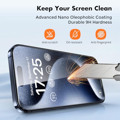 Image of UNBREAKcable 2-Pack Screen Protector for iPhone 15 Pro Max Tempered Glass | Military Grade Shatterproof, 9H+ Hardness, 99.99% HD Clear, Bubble-Free, Easy Installation Frame, for iPhone 15 Pro Max