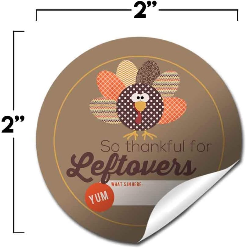 Thankful for Leftovers Stickers, 40 Pack 2 Inch Round Thanksgiving Labels, Thanksgiving Leftover Stickers for Take Home Food Containers, Write-in Food Label, Made in USA by Amanda Creation