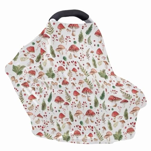 Image of Coldinair Cute Mushroom Car Seat Cover for Babies Boys Girls,Nursing Cover,Soft Stretchy Infant Carseat Canopy,Shopping Cart /High Chair /Stroller Covers
