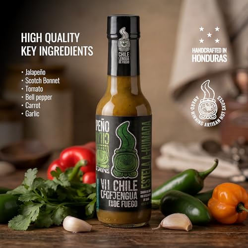 Image of Chile Lengua de Fuego Estela Ahumada - Smoky Jalapeno & Garden Vegetable Hot Sauce, Fresh Herbal, Medium, 5 oz Bottle (Pack of 1)