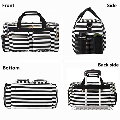 Weekender Overnight Duffel Bag Shoe Pocket For Women Men Weekend Travel Tote Carry On Bag (Stripe Black -2Cm) #TOP1