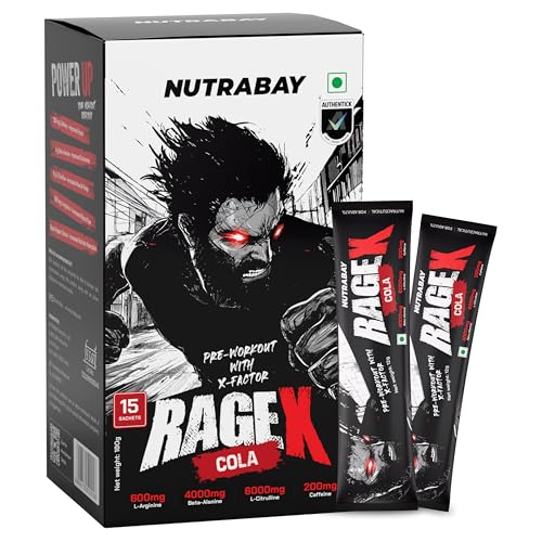 Image of Nutrabay RageX Pre Workout Supplement Powder - 180g (15 Sachets), Cola | 200mg Caffeine, 4g Beta-Alanine, 6g L-Citrulline, 600mg L-Arginine, & Black Pepper | Muscle Pump & Performance