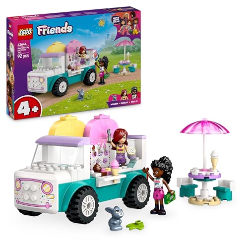 LEGO Friends Camión de los Helados de Heartlake City, Heladería de Juguete de Construcción para Niñas de 4 Años o Más, Juego de rol con 2 Mini Muñecas Paisley y Elsa D, Cucuruchos y Sabores 42644